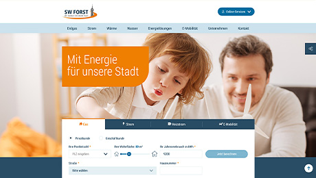 Screenshot der Website der Stadtwerke Forst