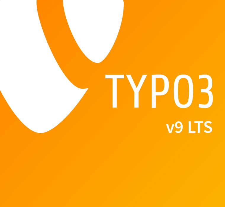Abbildung des TYPO3 Logos und Version 9 LTS. 