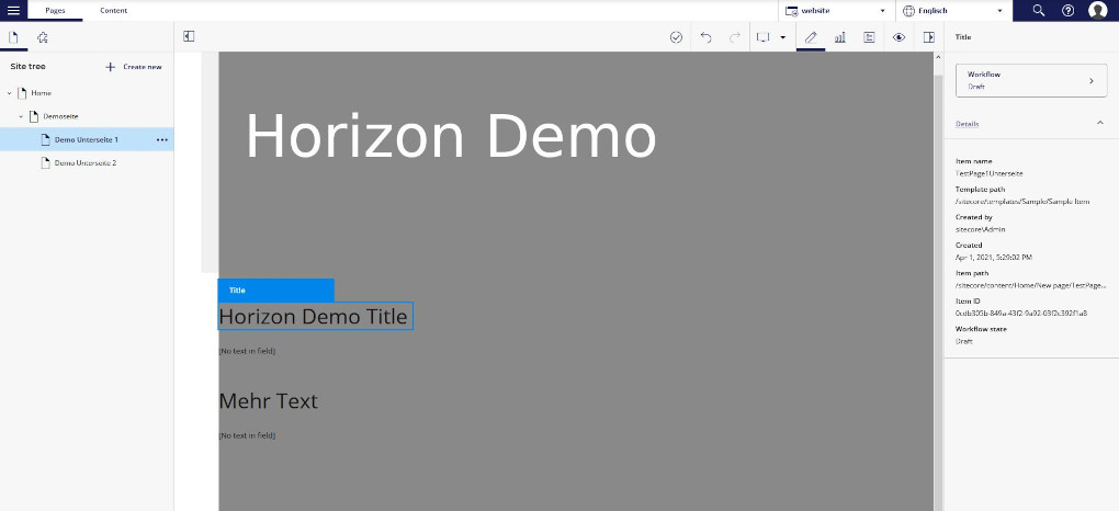 Screenshot: Horizon - Sitecores neuer Editor