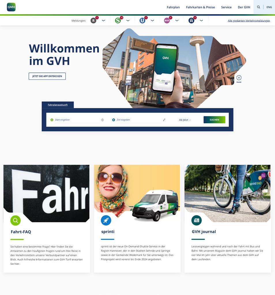 Screenshot der Startseite der GVH-Website