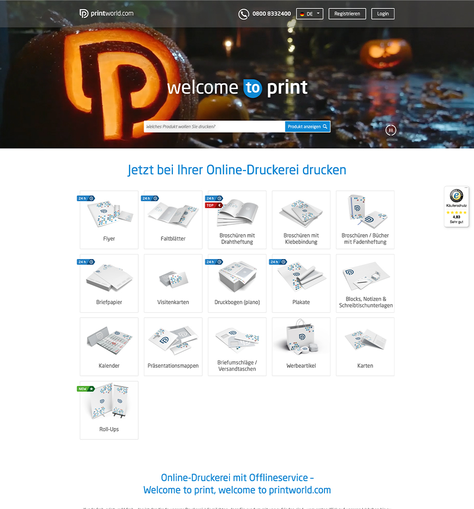 Screenshot der neuen Printworld Website