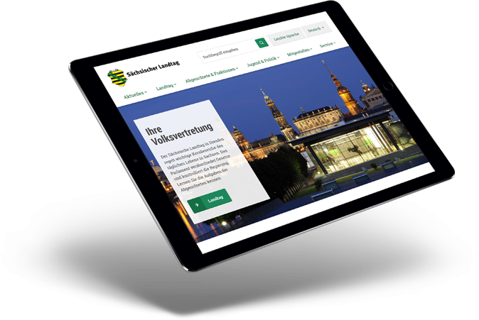 Tablet der neuen Website des Sächsischen Landtags