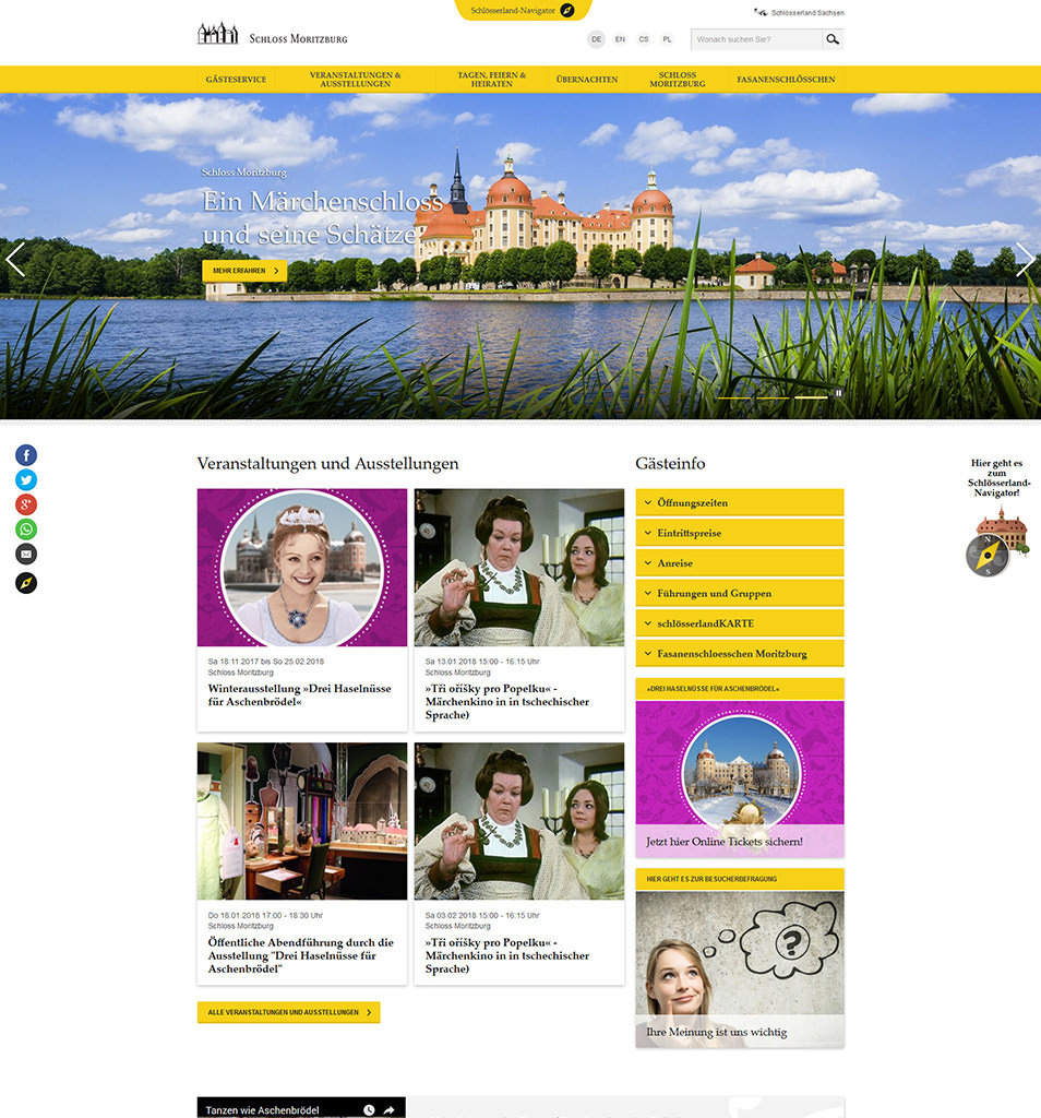 Screenshot der Website des Schlösserlands Sachsen